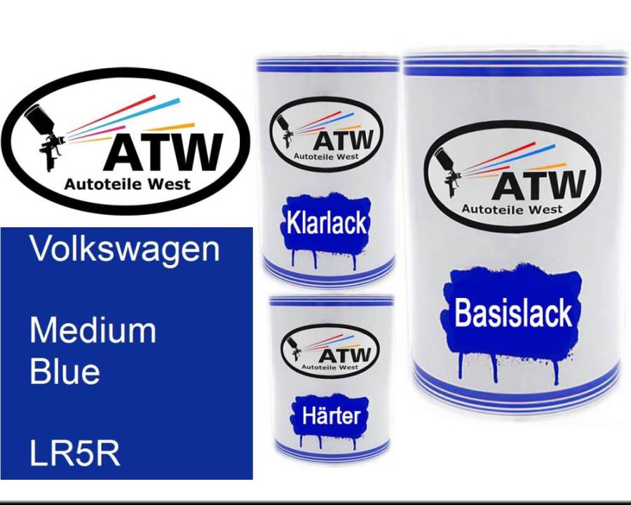 Volkswagen, Medium Blue, LR5R: 500ml Lackdose + 500ml Klarlack + 250ml Härter - Set, von ATW Autoteile West.